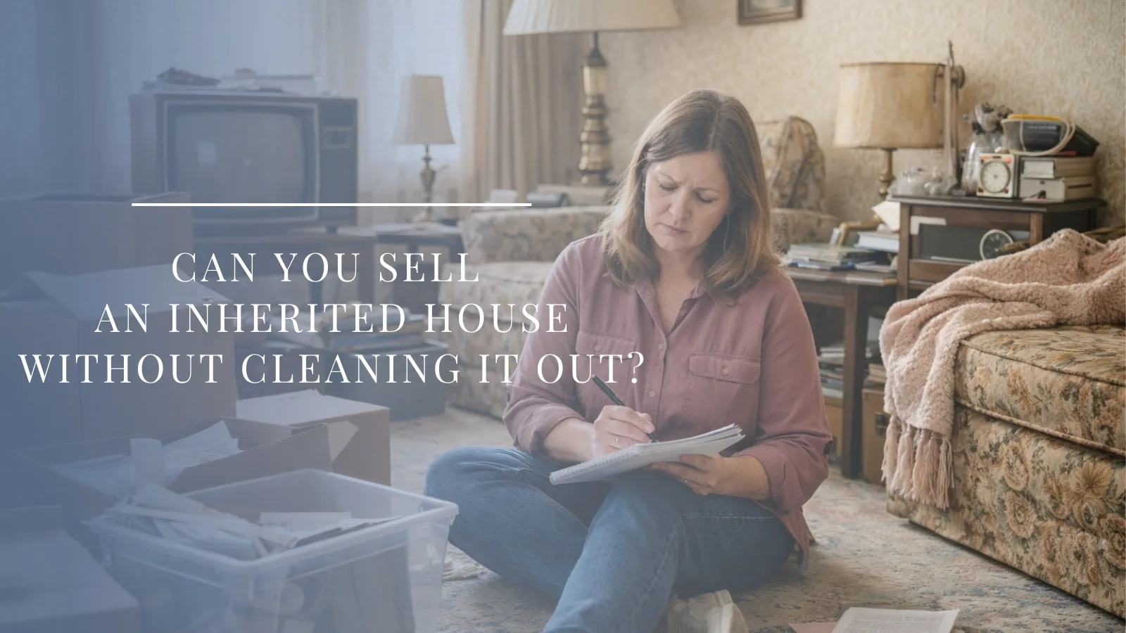 Sorting through a parent’s belongings in a dated home before deciding whether to clean it out or sell as-is in Florida
